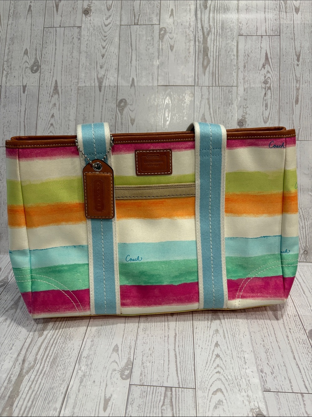 Coach Hamptons Watercolor Stripe Small Tote Bag